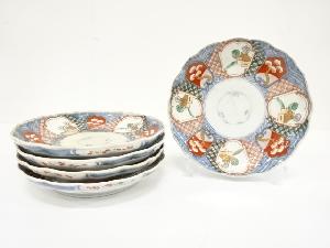 古伊万里　染付　赤絵　七寸皿　5客揃